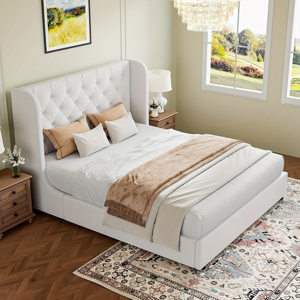 upholstered bed frame a full queen king size featuring a - Temu