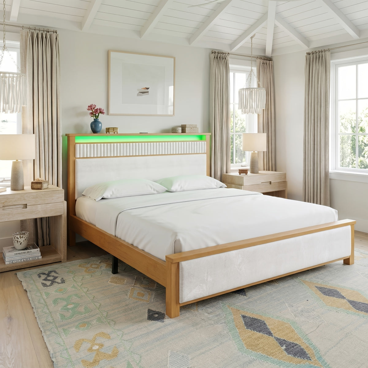 bed frame storage headboard shelf queen king size - Temu