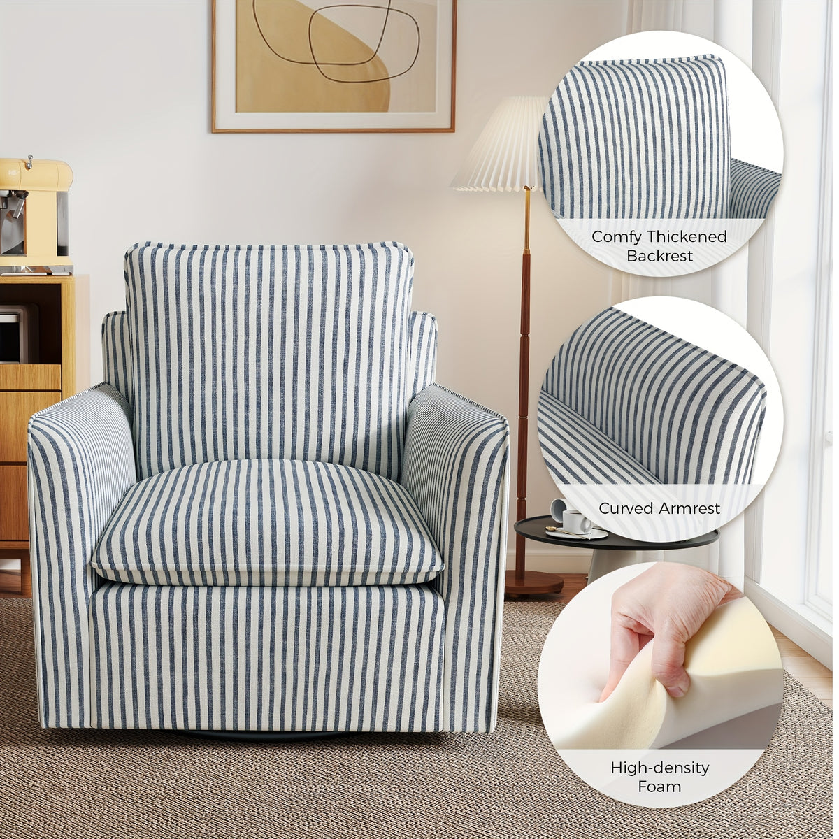 modern brown metal swivel accent chair thick padded backrest - Temu