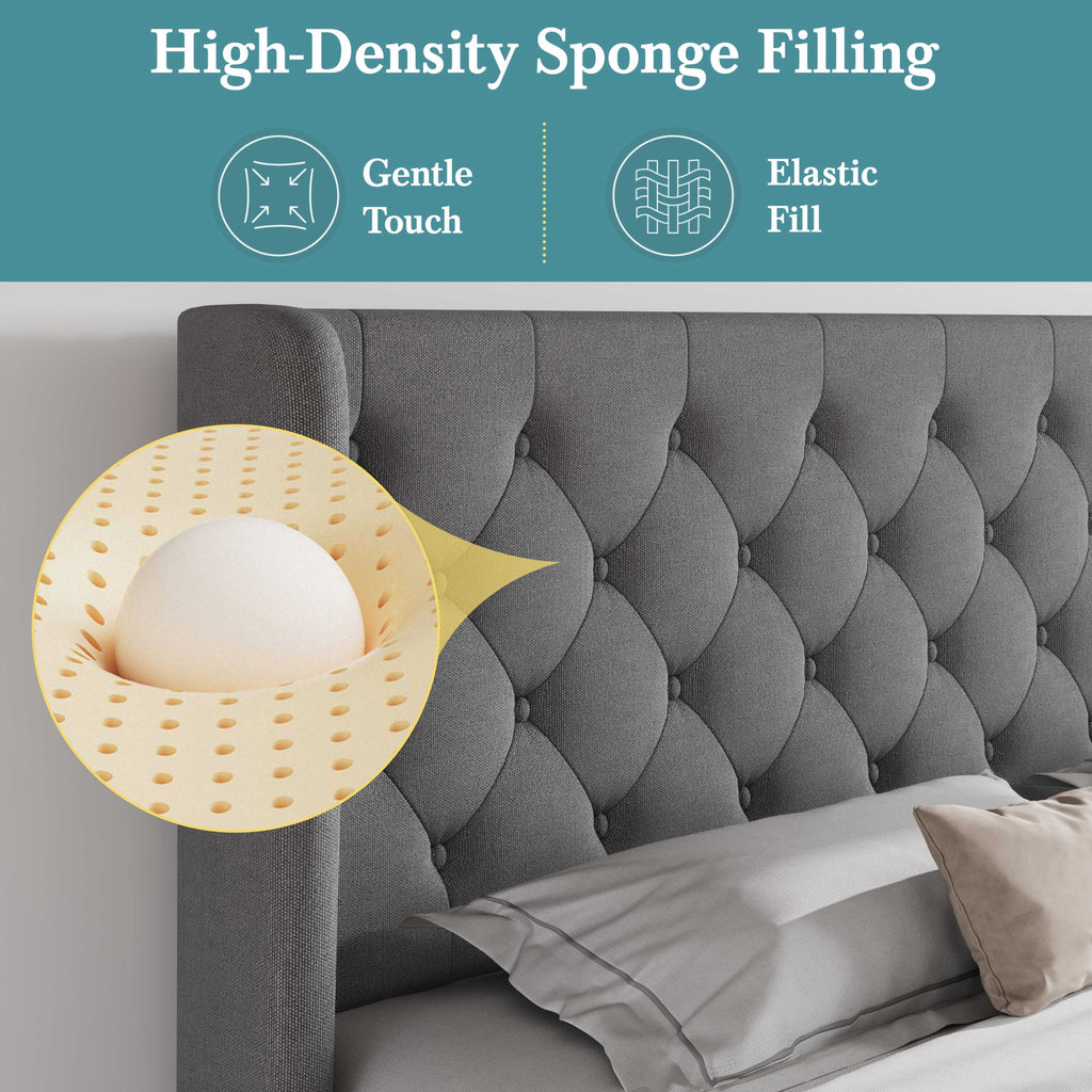 classic bed frame button tufted wingback headboard - Temu