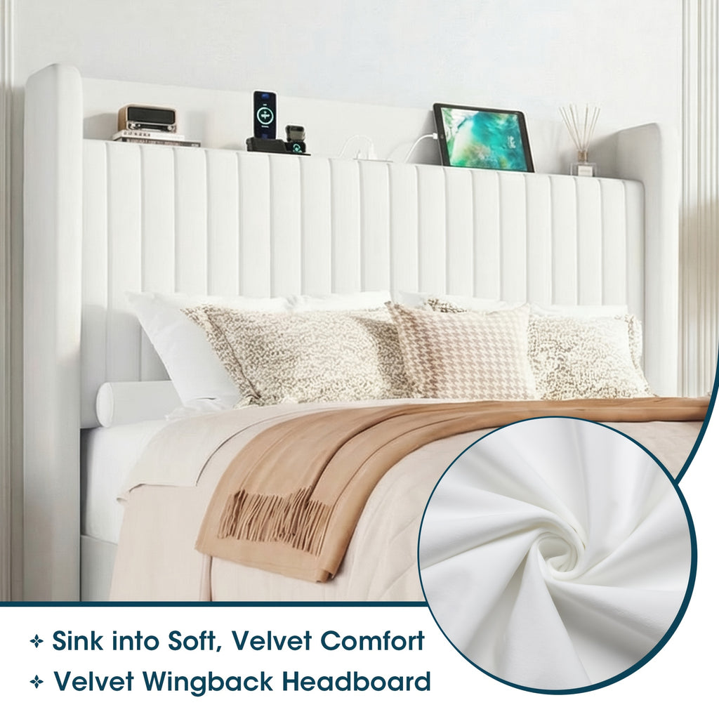 full queenking size wingback platform bed frame built - Temu