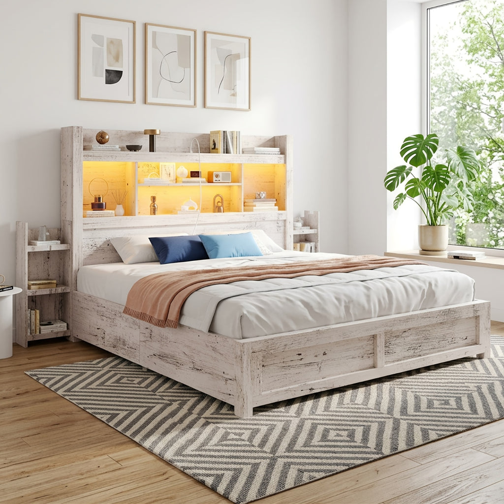 bed frame 49 6 inch bookcase headboard 4 drawers 2 - Temu