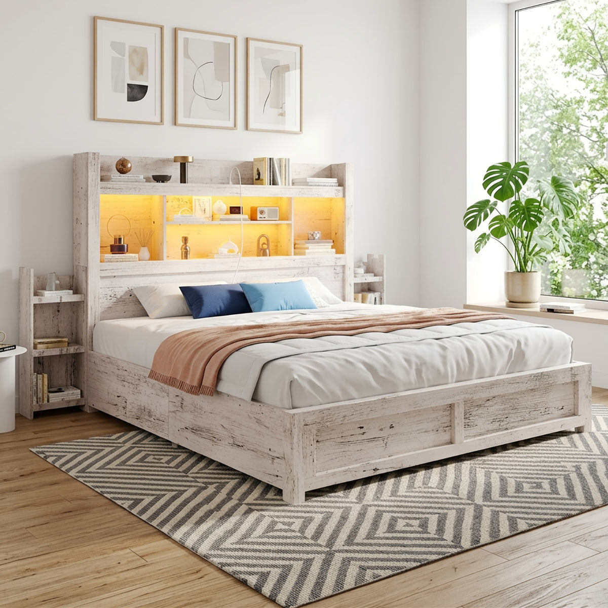 bed frame 49 6 inch bookcase headboard 4 drawers 2 - Temu