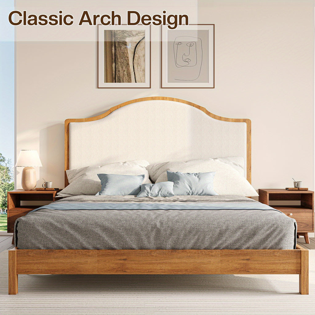 solid wood platform bed frame upholstered curved - Temu