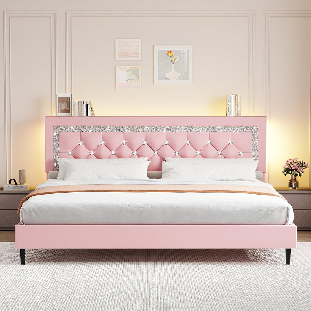 led lights king size bed frame storage headboard full queen - Temu