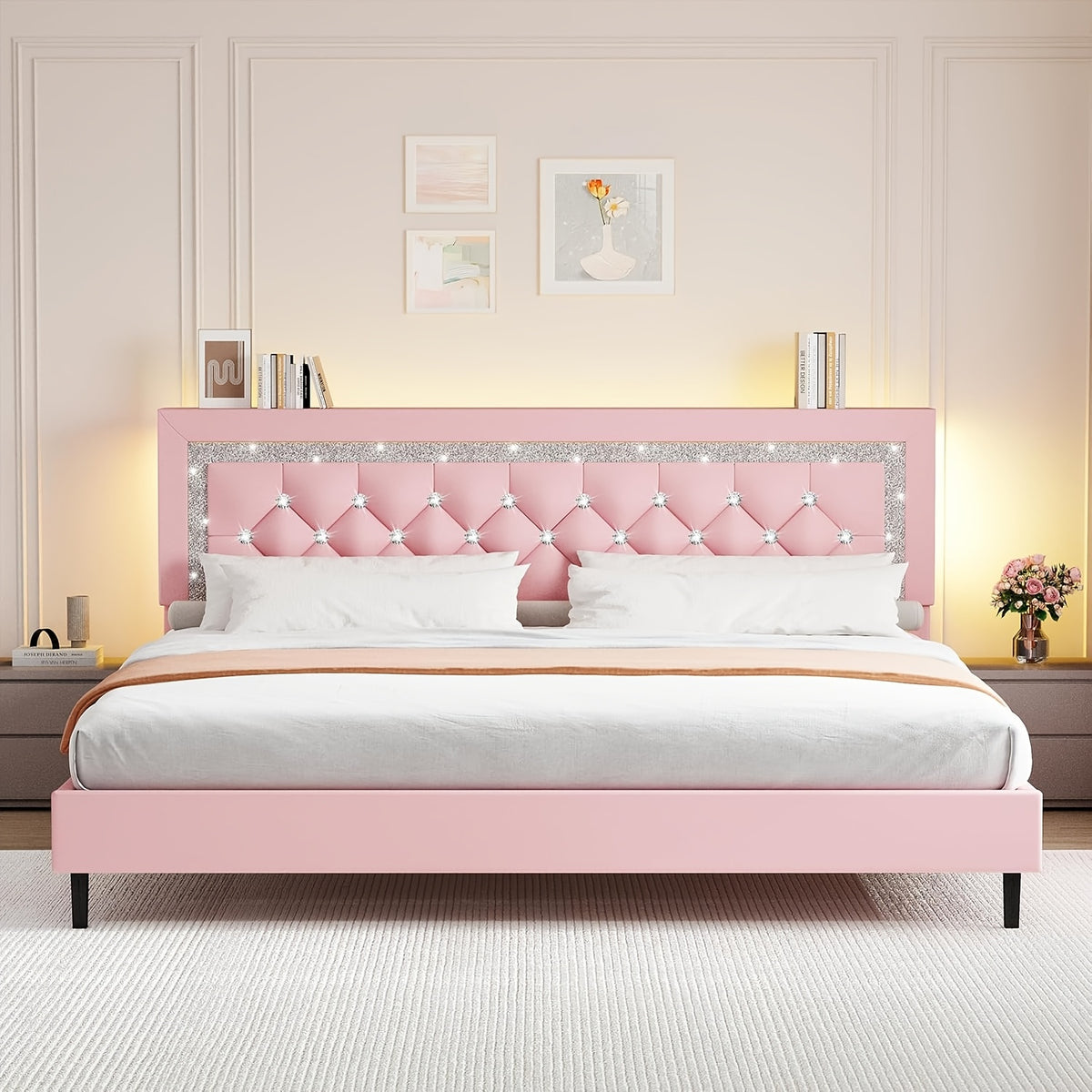 led lights king size bed frame storage headboard full queen - Temu