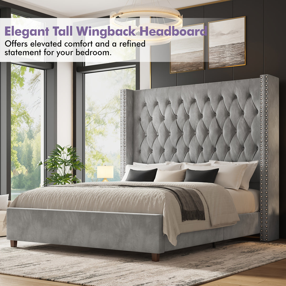 60 inch tall velvet bed frame tufted wingback - Temu