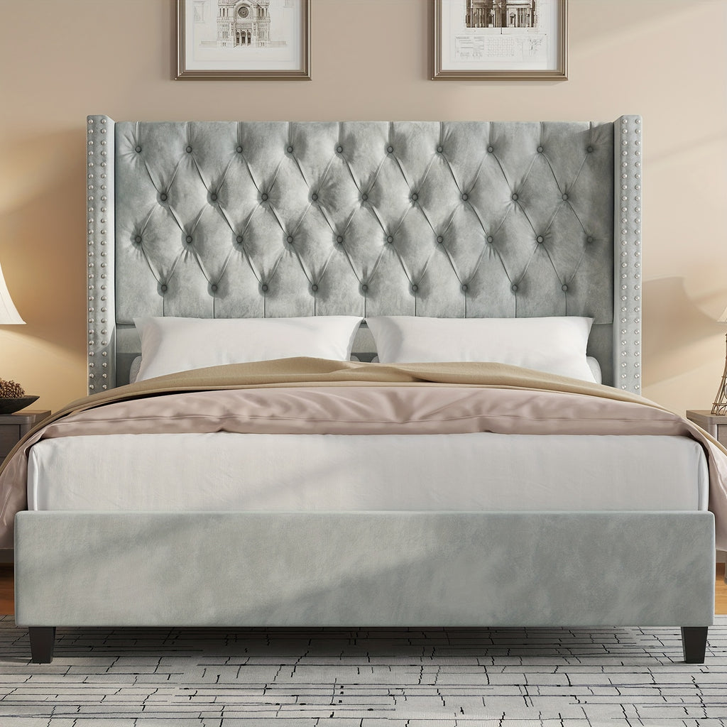 fabric bed   wingback headboard featuring - Temu