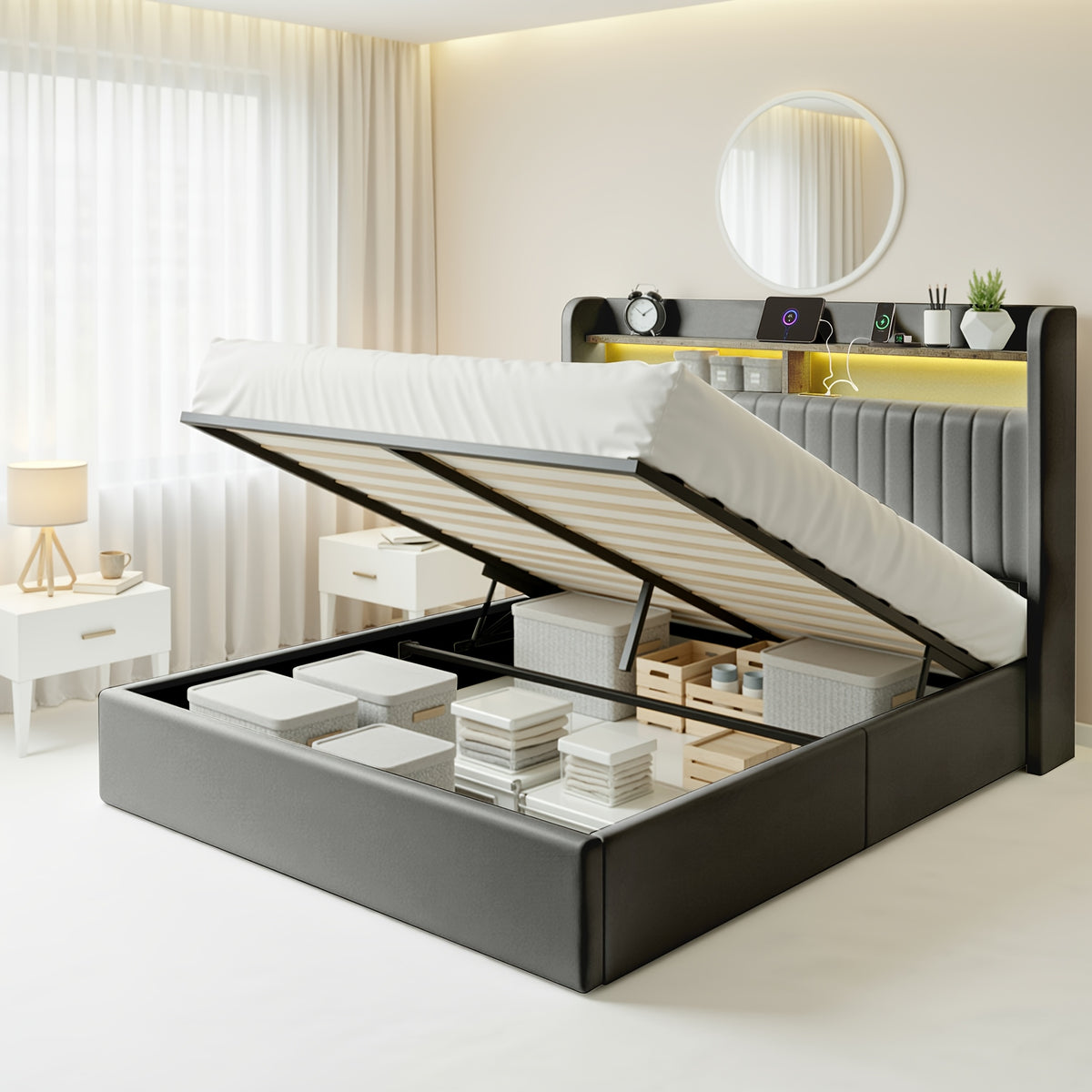 lift storage bed frame velvet vertical channel - Temu