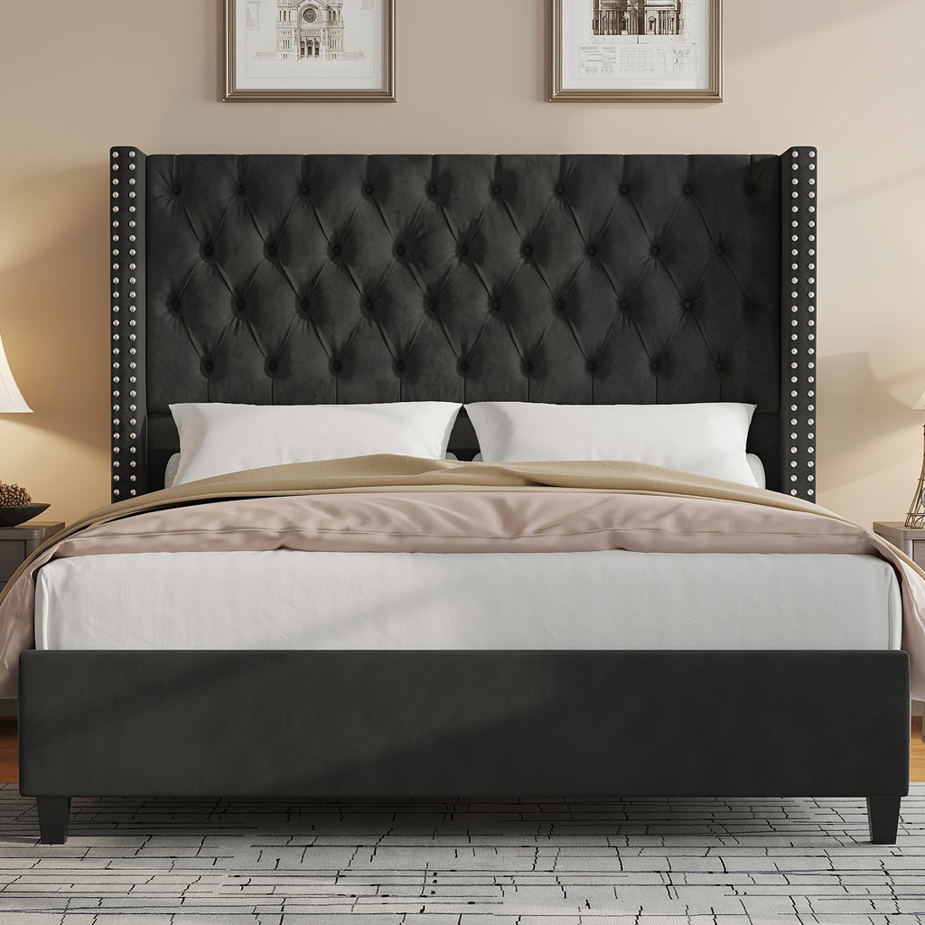 fabric bed   wingback headboard featuring - Temu