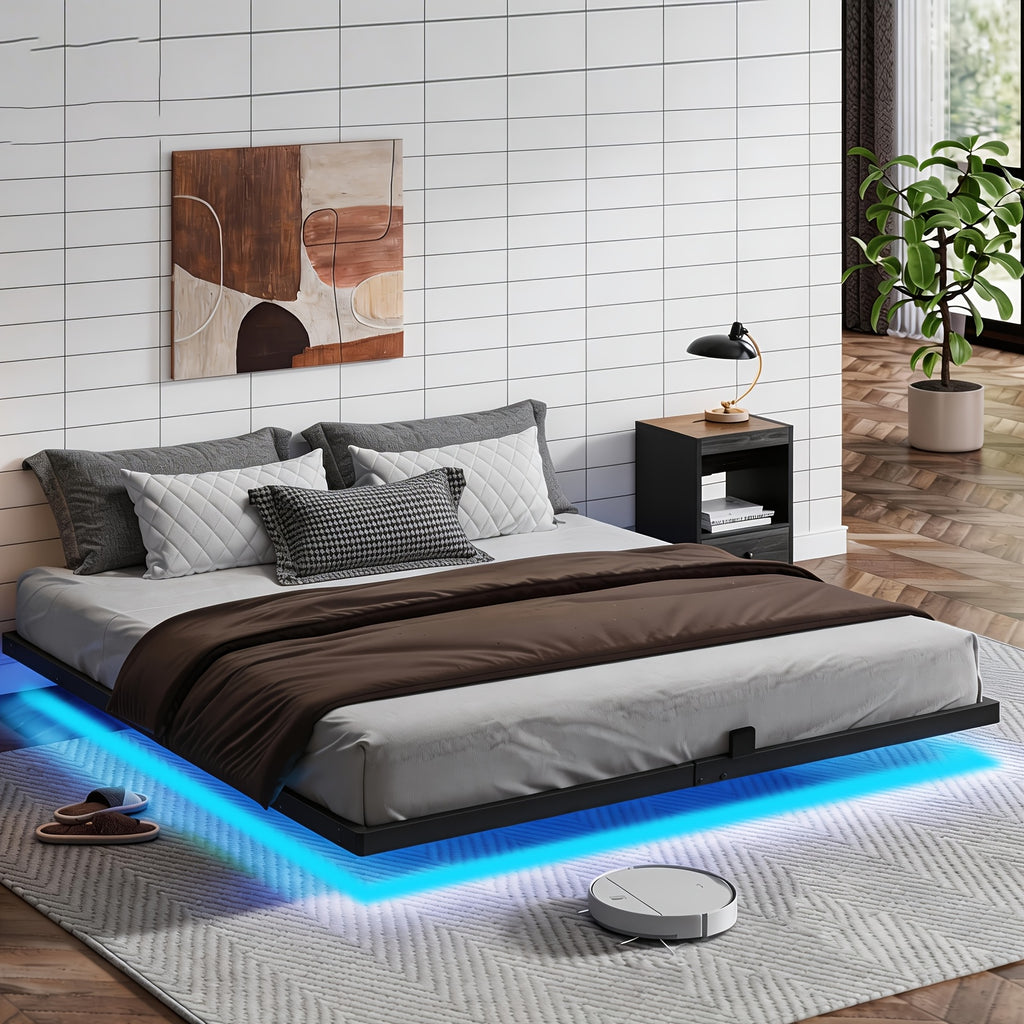 full queen king size floating bed frame led lights metal - Temu