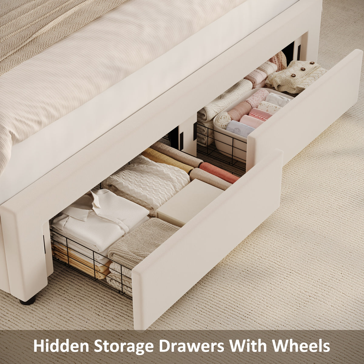 fultru full queen king upholstered led bed frame 2 storage - Temu