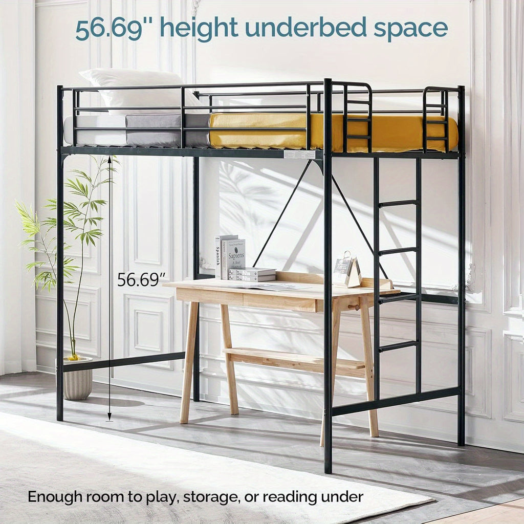 heavy duty metal loft bed twin size safety guard rails flat - Temu