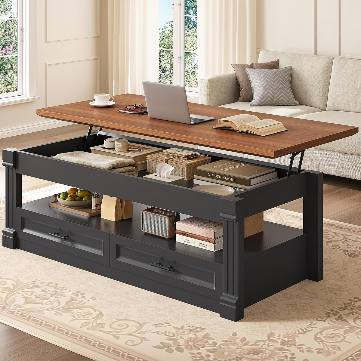 lift top coffee table 2 storage drawers hidden compartment - Temu