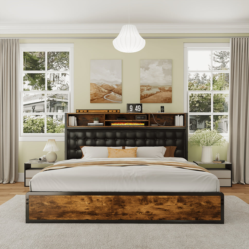 king queen full bed frame 4 storage drawers headboard - Temu