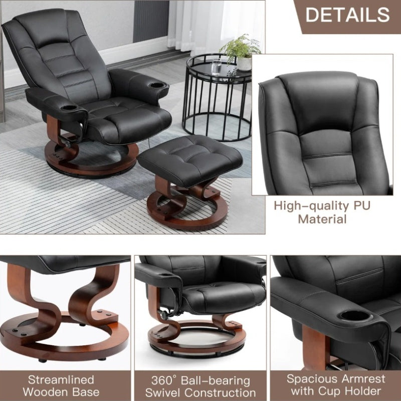 faux leather 360 swivel recliner chair   adjustable pu - Temu