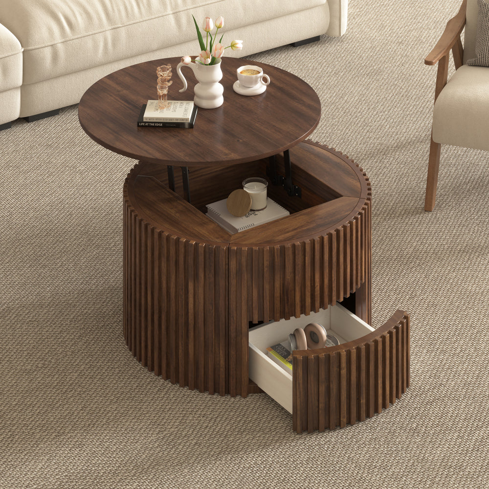round lift top coffee table modern fluted wood accent table - Temu