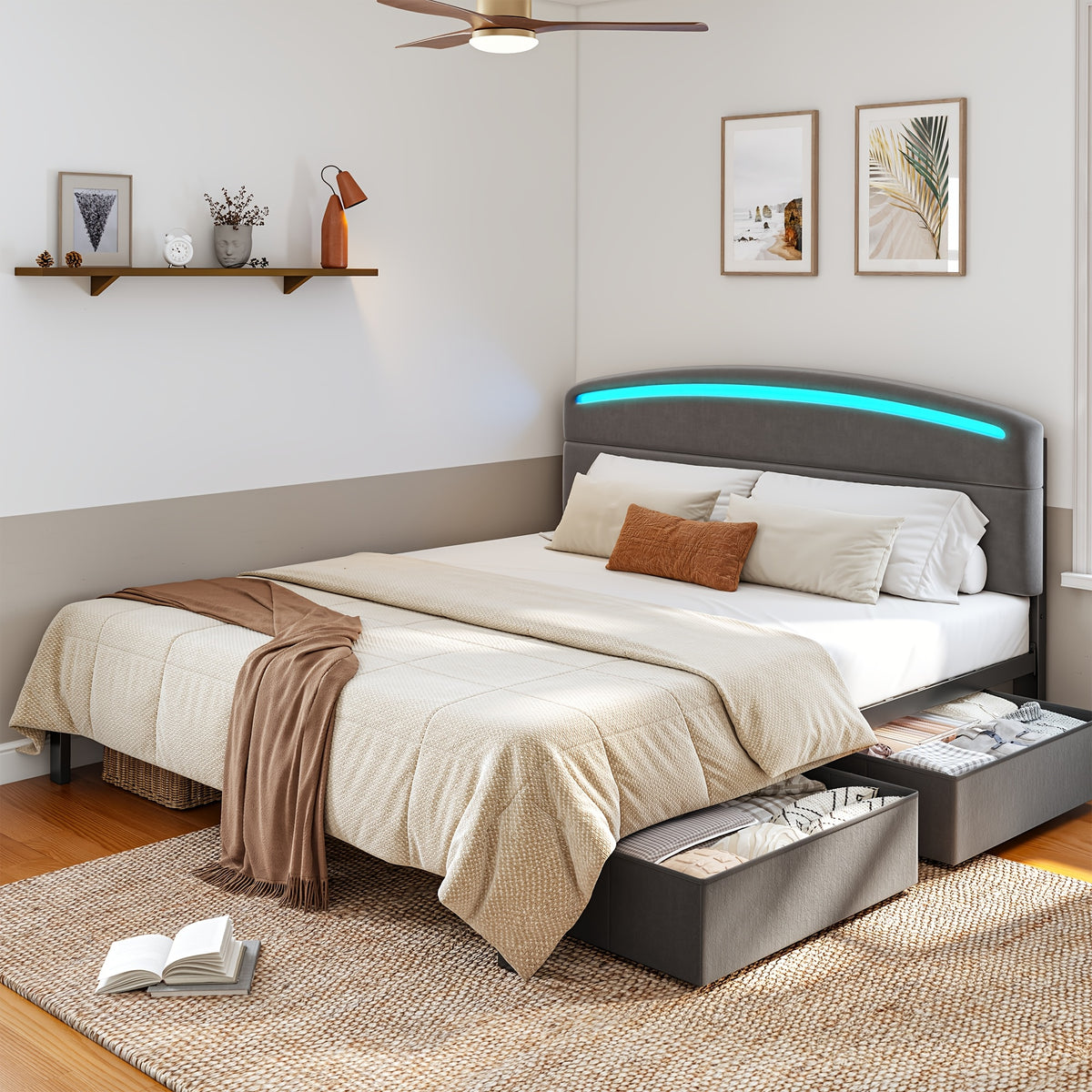 full queen king size bed frame storage charging station - Temu