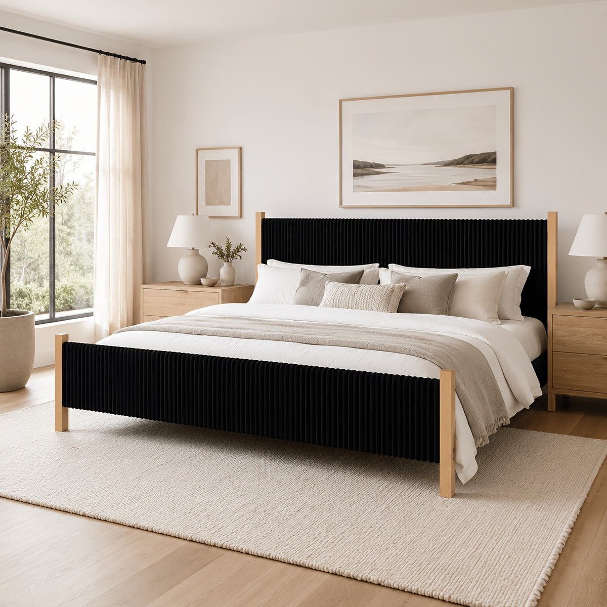 vertical fluted upholstered bed frame natural   - Temu