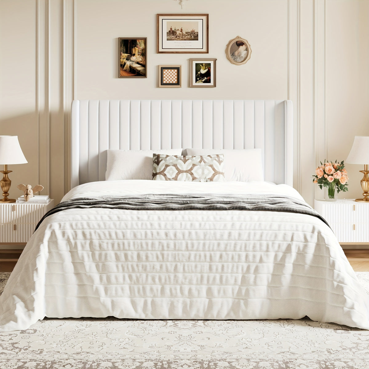 wingback velvet upholstered platform bed frame - Temu