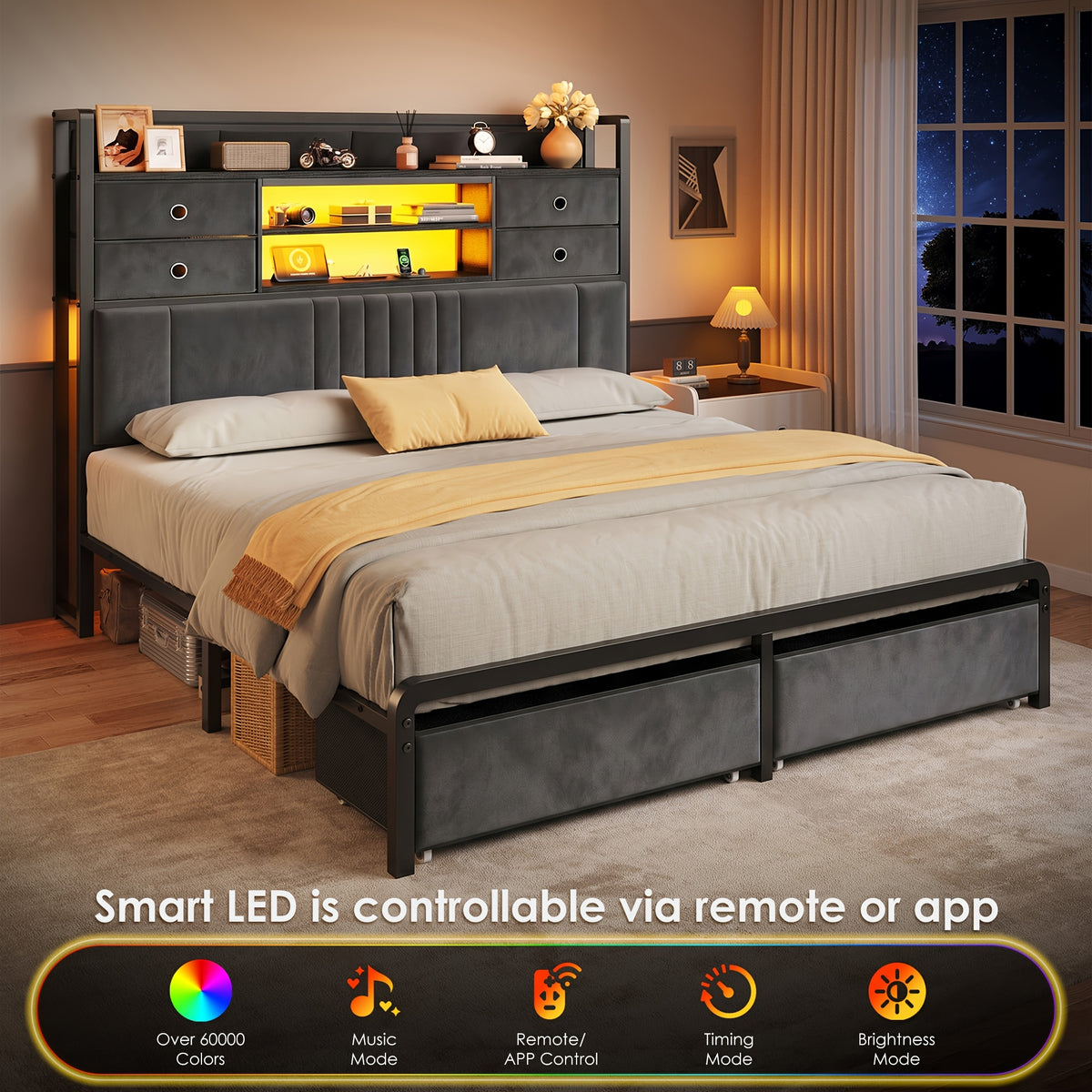 bed   drawers charging station upholstered - Temu