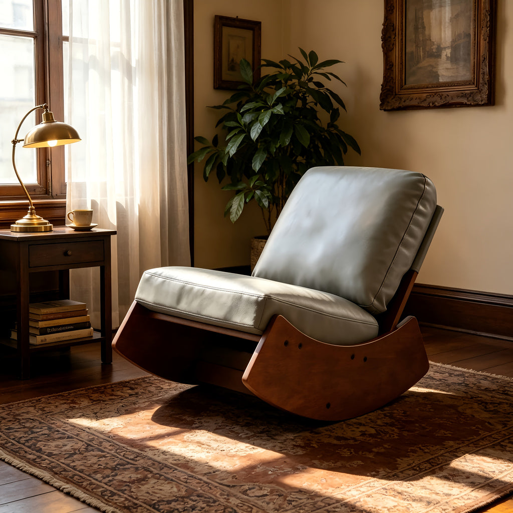 solid wood rocking accent chair pu leather upholstered comfy - Temu