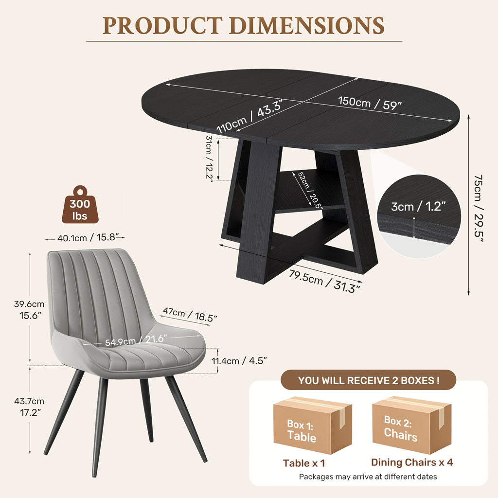 5pcs modern extendable oval dining table set suitable 4 - Temu