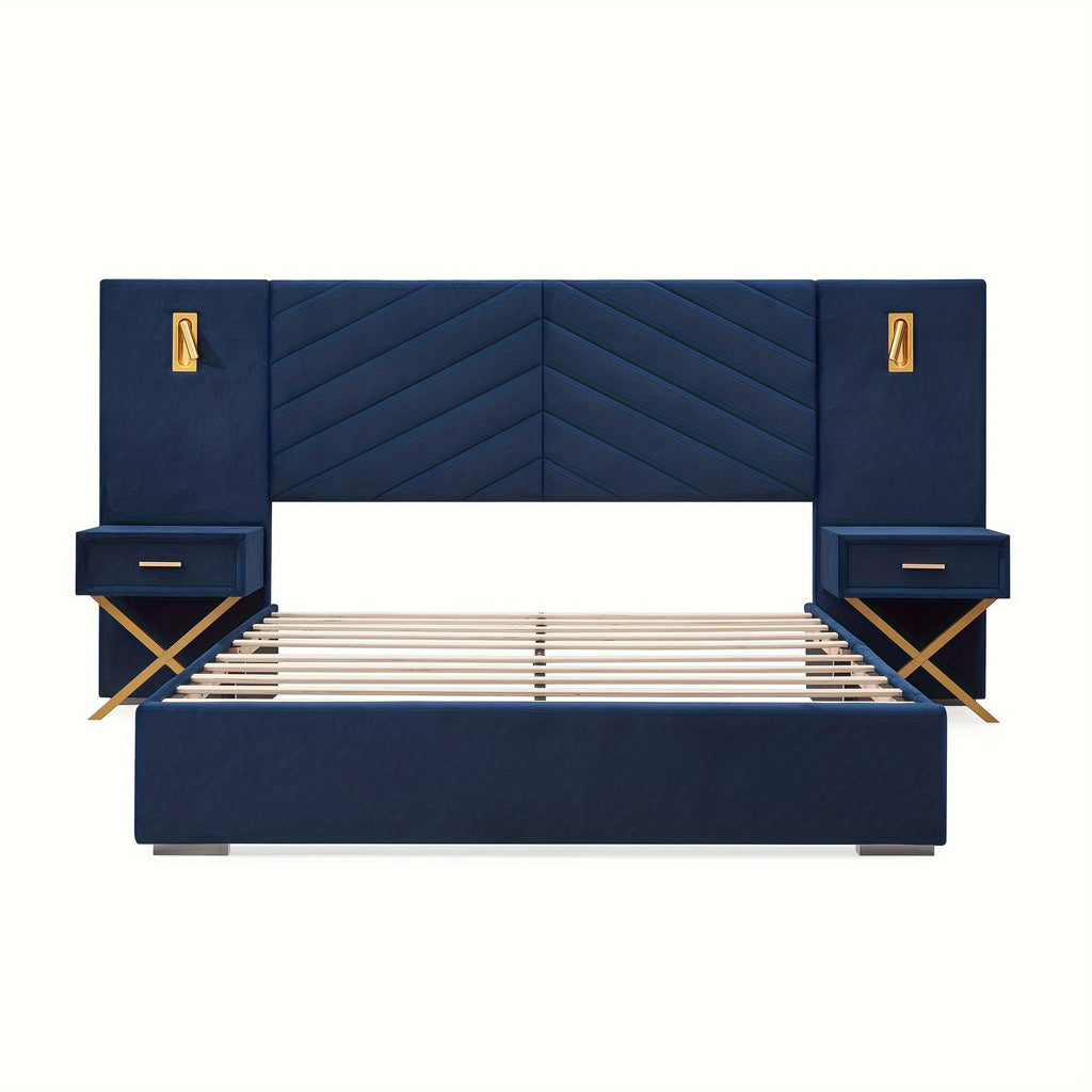 luxury king queen bed frame built in   lights - Temu