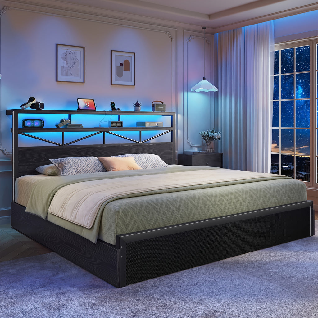 contemporary bed frame rgb led light convenient bedside 2u1c - Temu