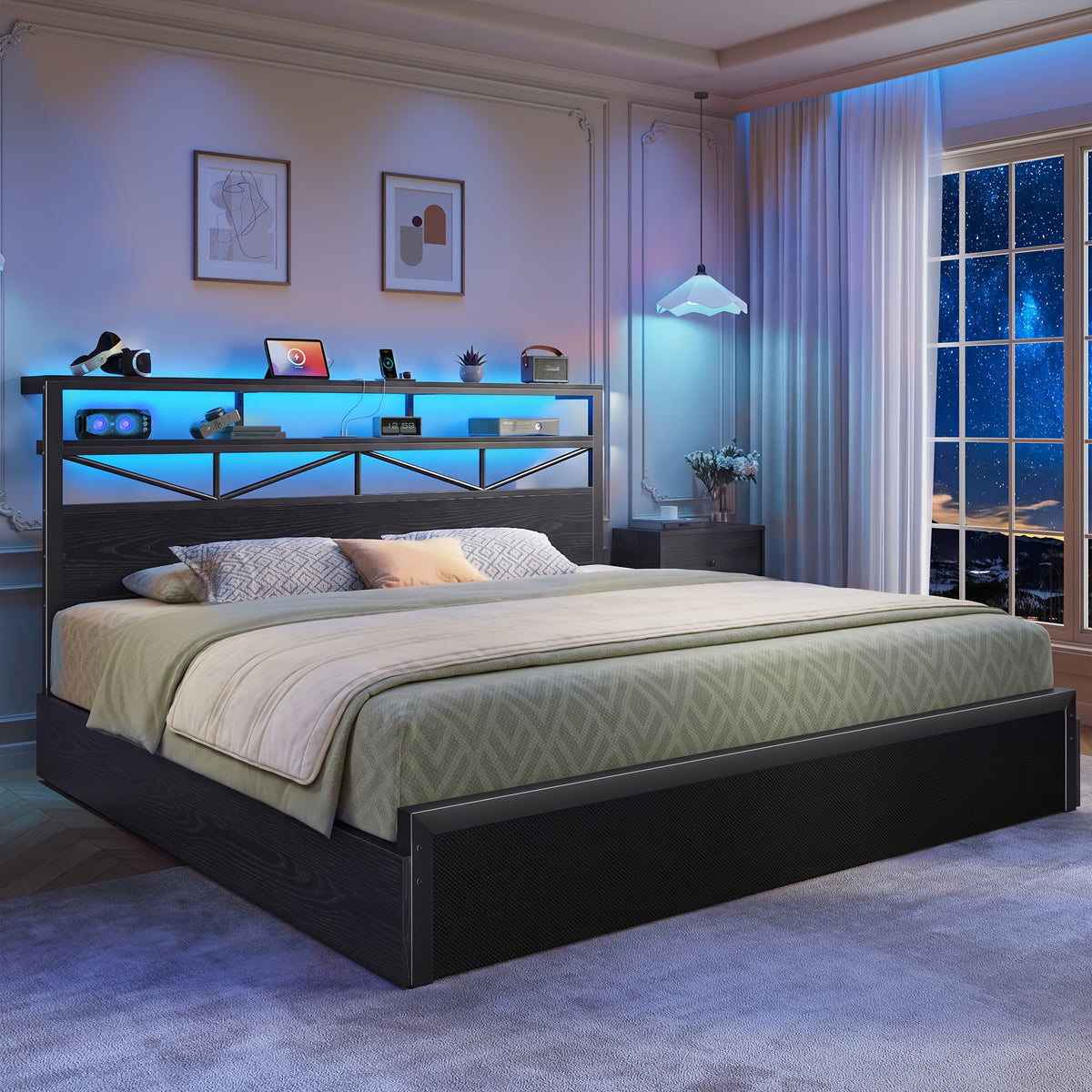 contemporary bed frame rgb led light convenient bedside 2u1c - Temu