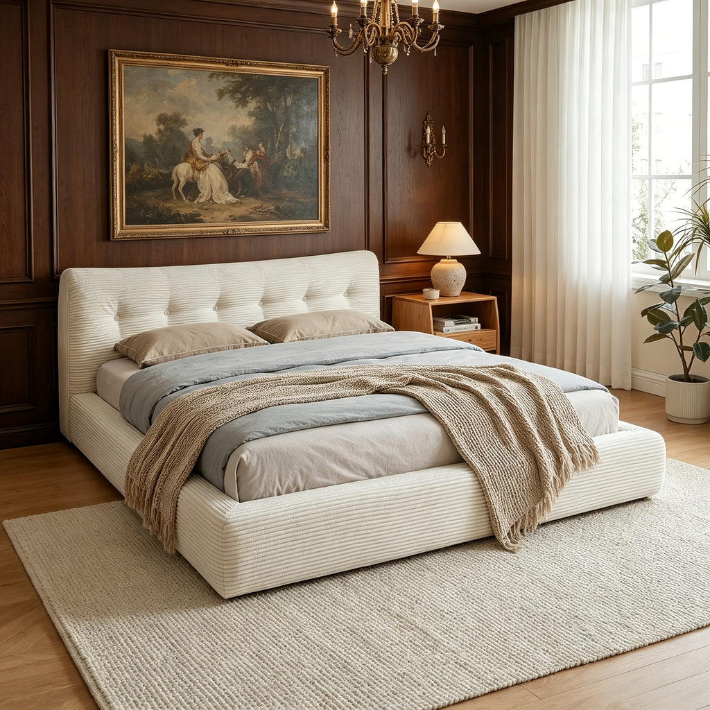 king queen full size bed upholstered corduroy bed frame - Temu
