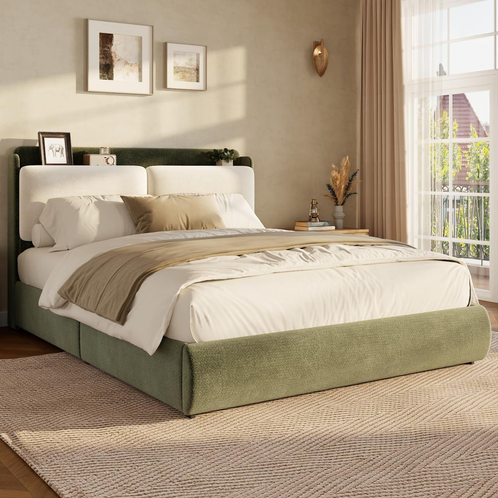 upholstered bed frame recessed shelf headboard wingback - Temu