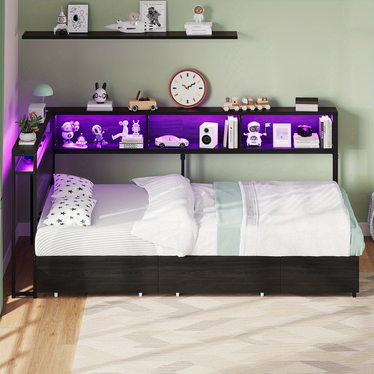 44 8 81inch single double bed 3 storage drawers led - Temu