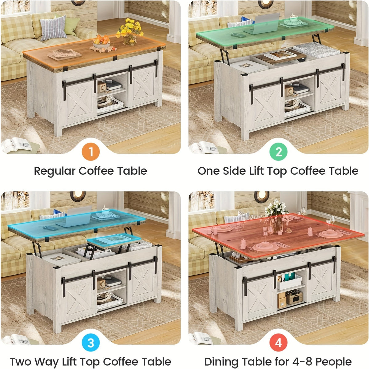 farmhouse lift top coffee table hidden compartments open - Temu