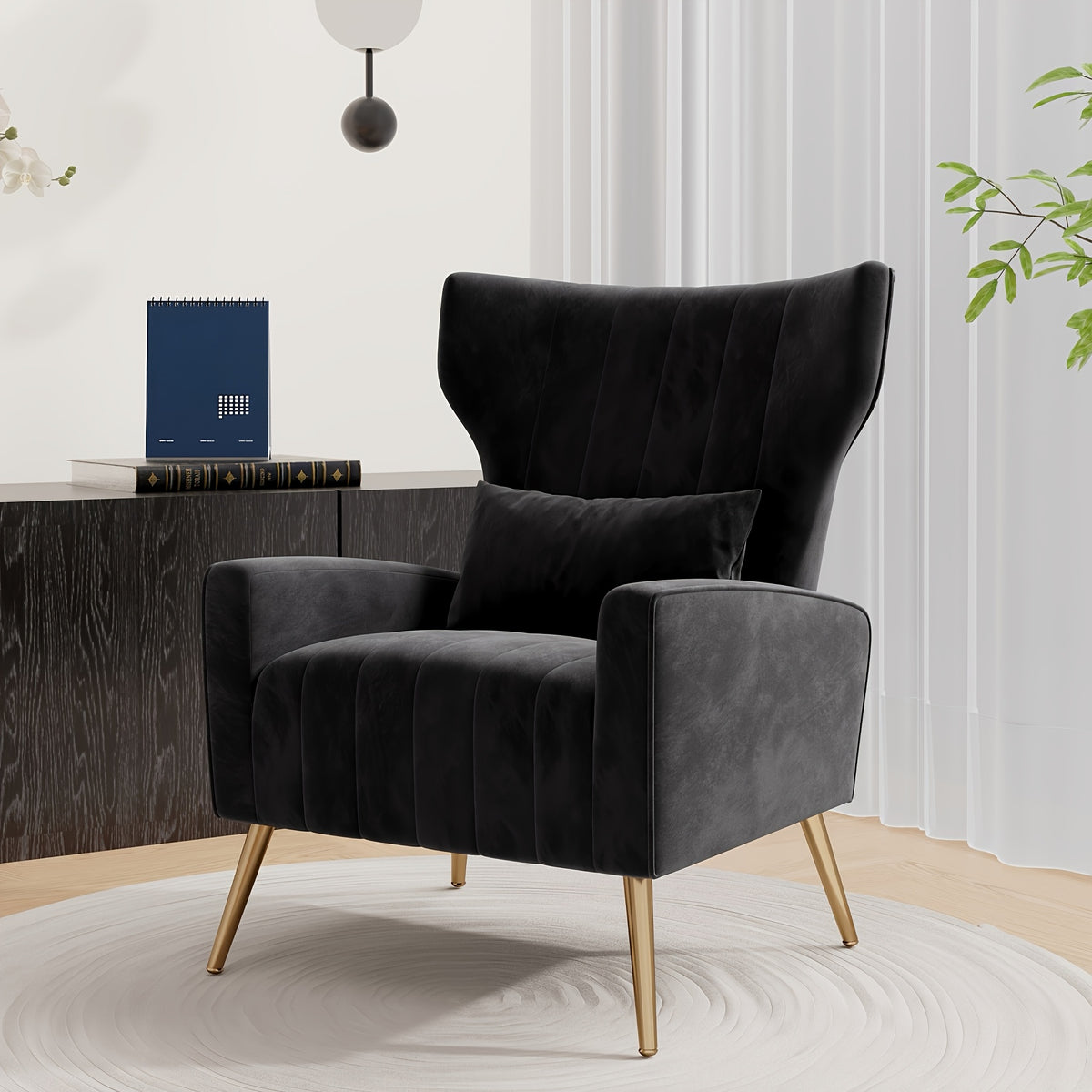 velvet accent chair wingback living room high back arm chair - Temu
