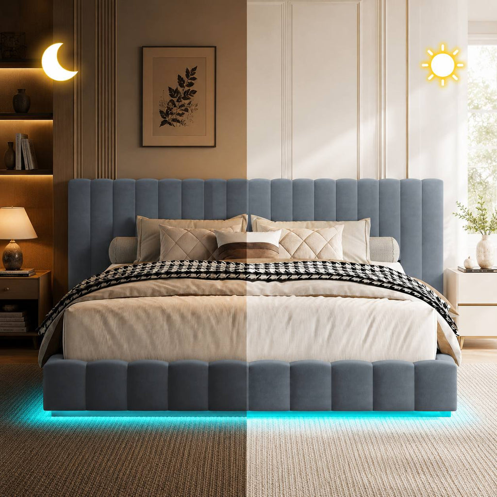 modern upholstered bed frame ambient led lighting - Temu