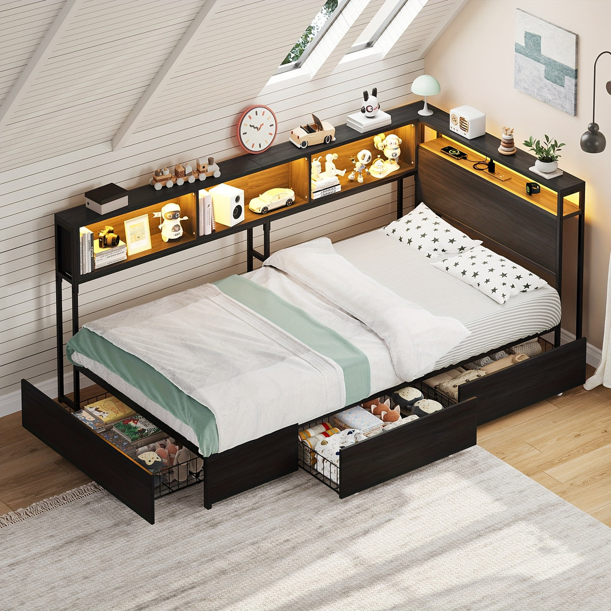 44 8 81inch single double bed 3 storage drawers led - Temu