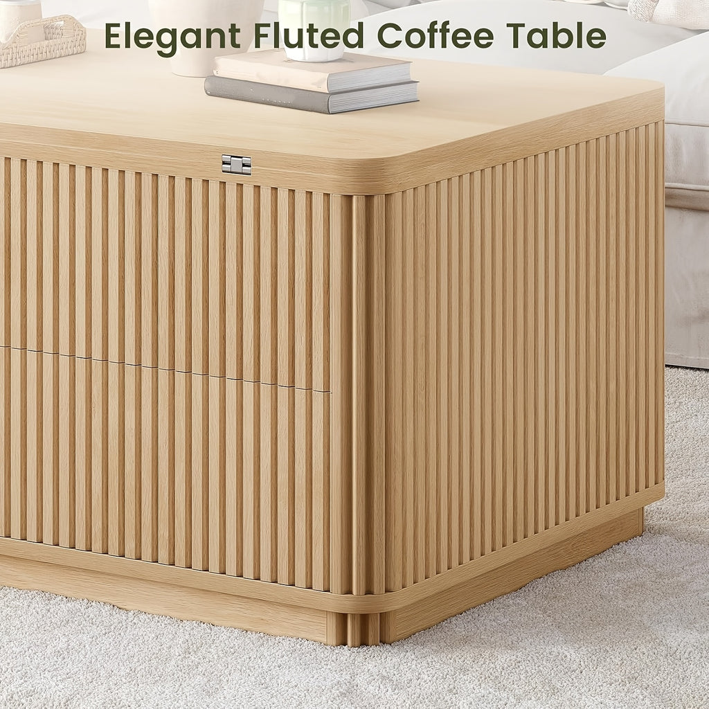 fluted lift top coffee table 2 drawers large hidden storage - Temu