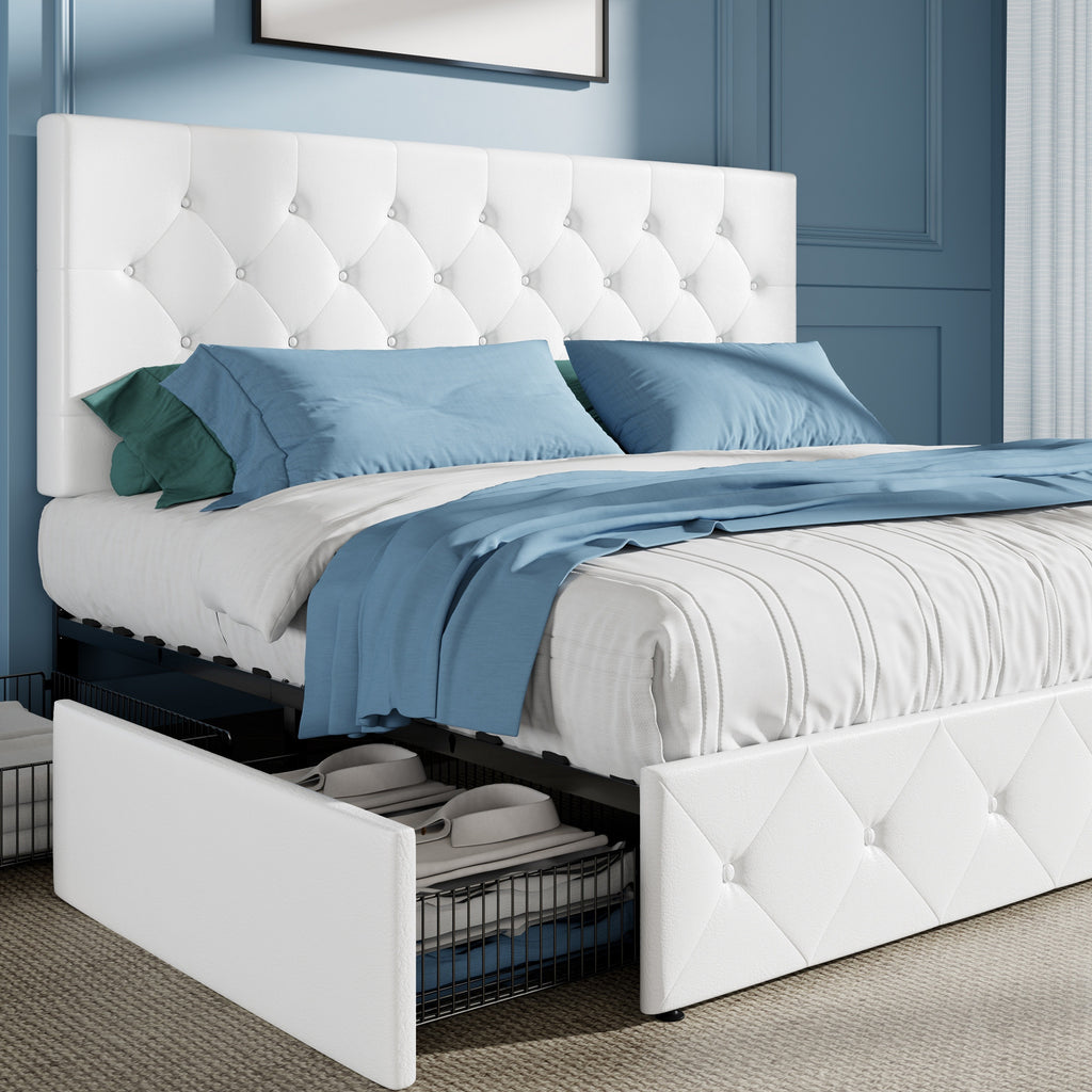 full queen king upholstered platform storage bed 4 - Temu