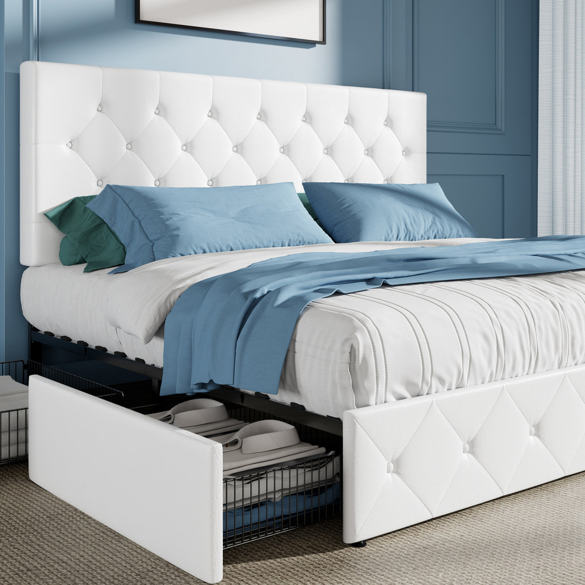 full queen king upholstered platform storage bed 4 - Temu