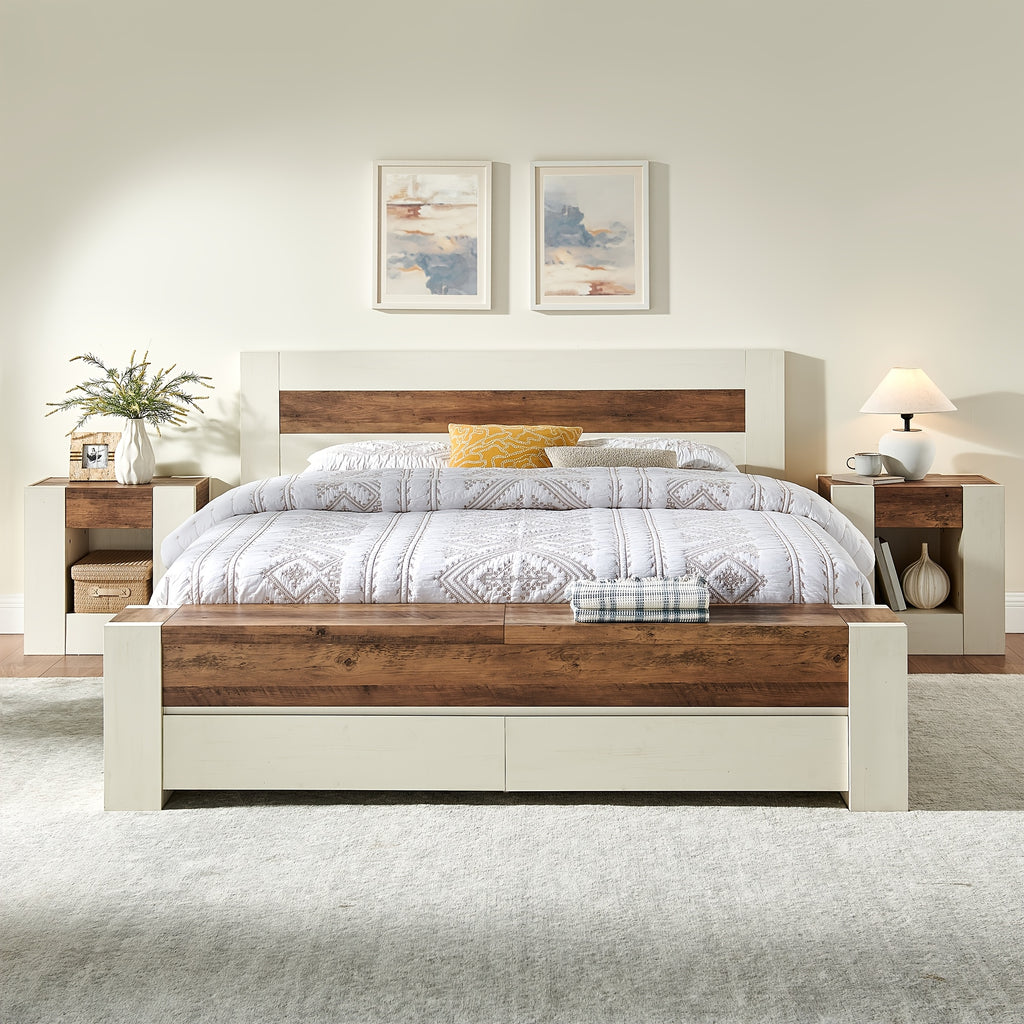 king queen size platform bed frame storage footboard - Temu