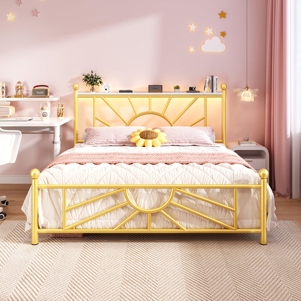 twin full queen king retro metal bed frame led lights - Temu