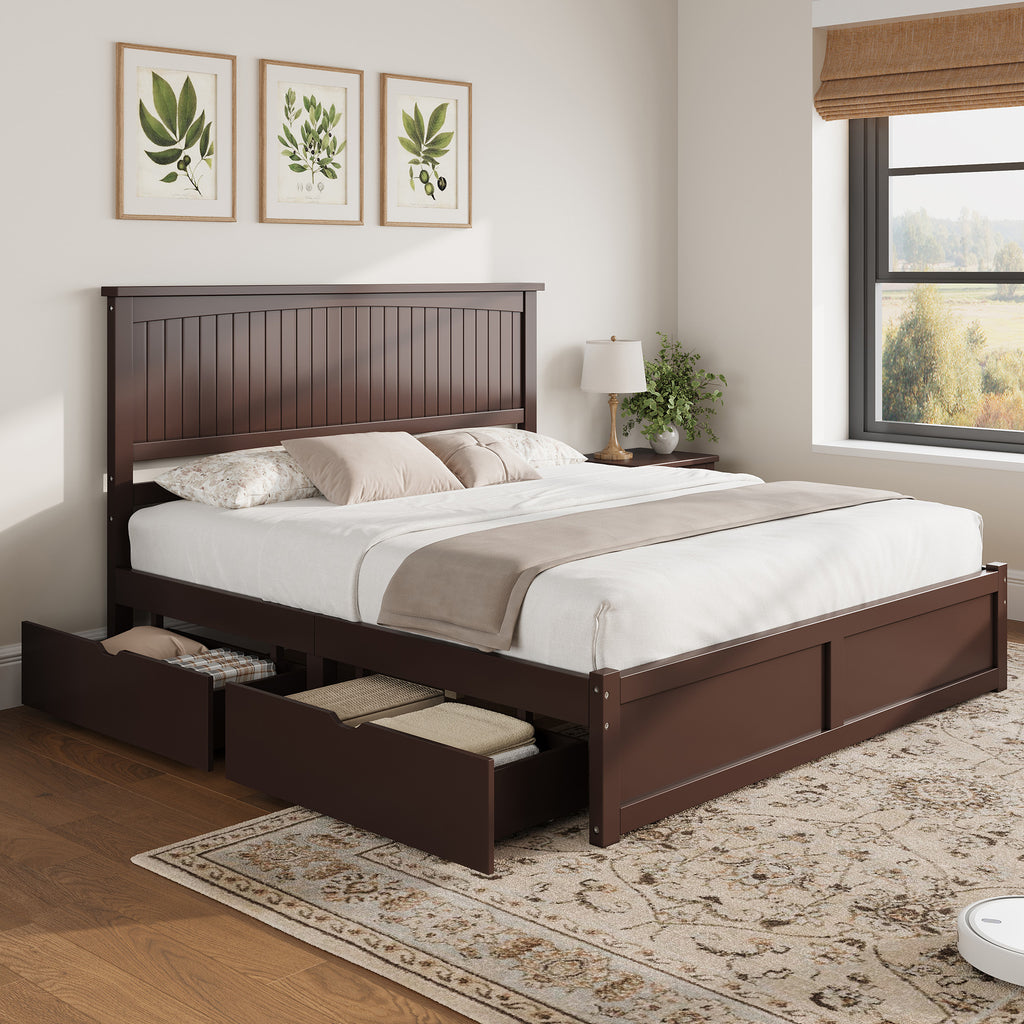 solid wood storage bed frame 50 tall headboard   century - Temu
