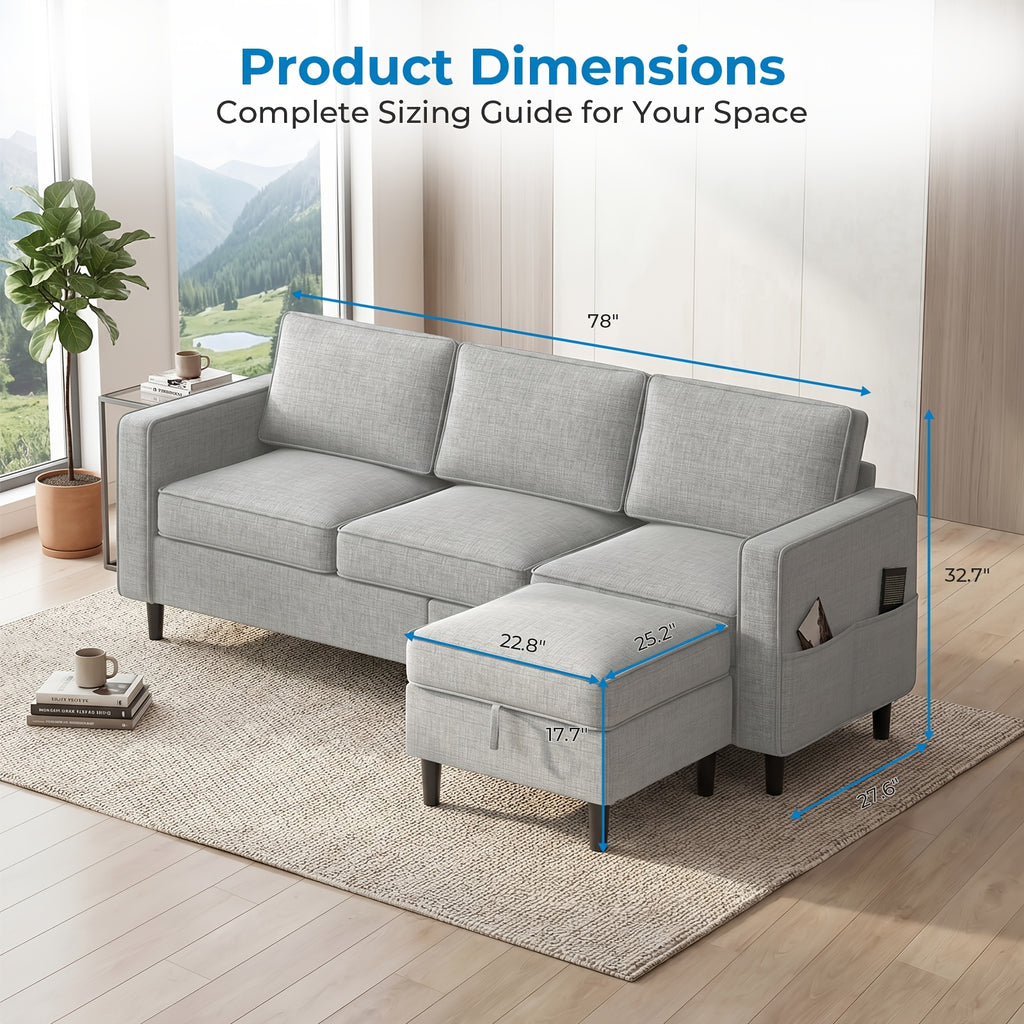 78 inch 198 1cm convertible sectional sofa linen l shaped - Temu