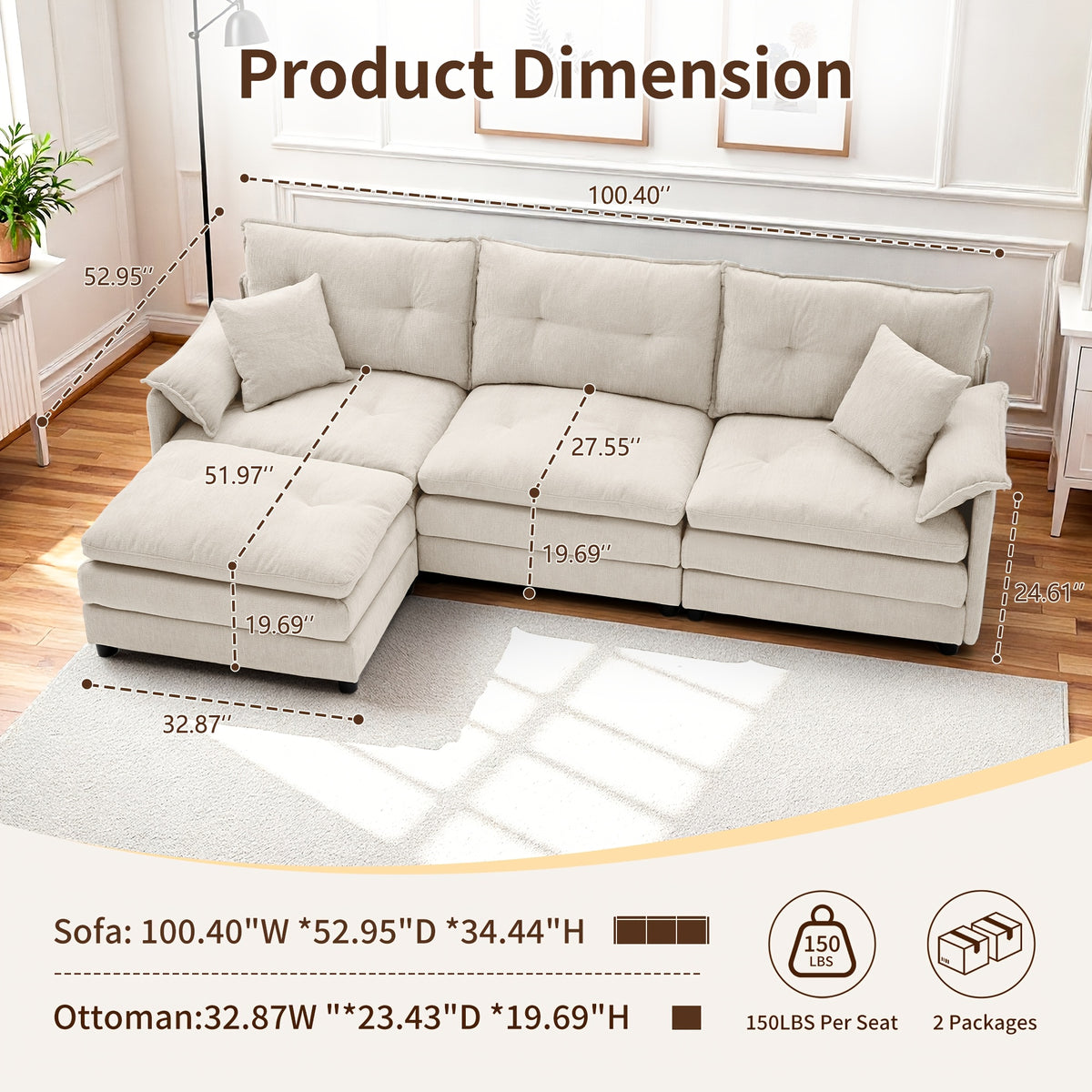 100 inch modern l shaped modular sectional sofa bed movable - Temu