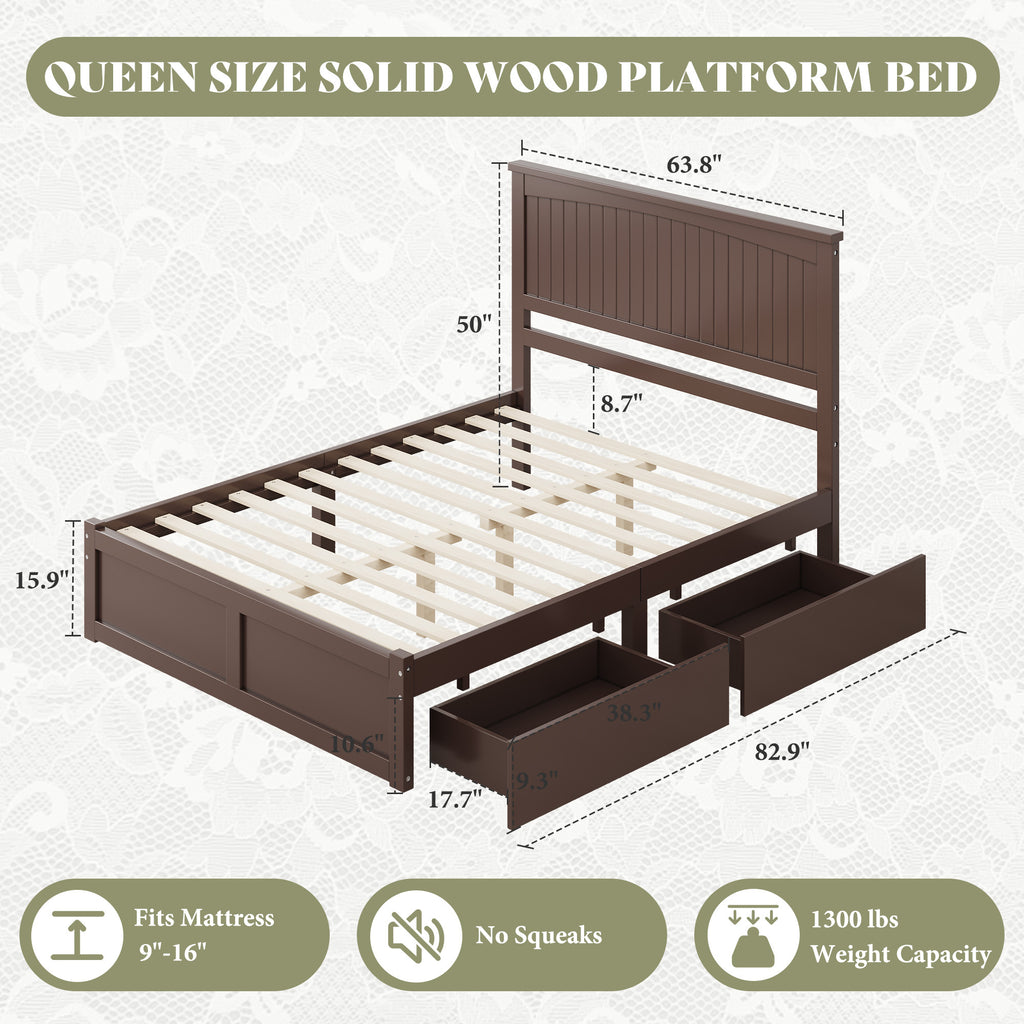 solid wood storage bed frame 50 tall headboard   century - Temu