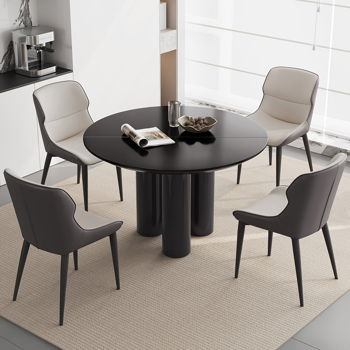 46 06 black dining table set 2 4 chairs modern round kitchen - Temu