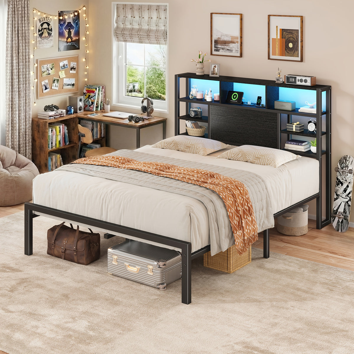 full queen king size bed frame   storage headboard - Temu