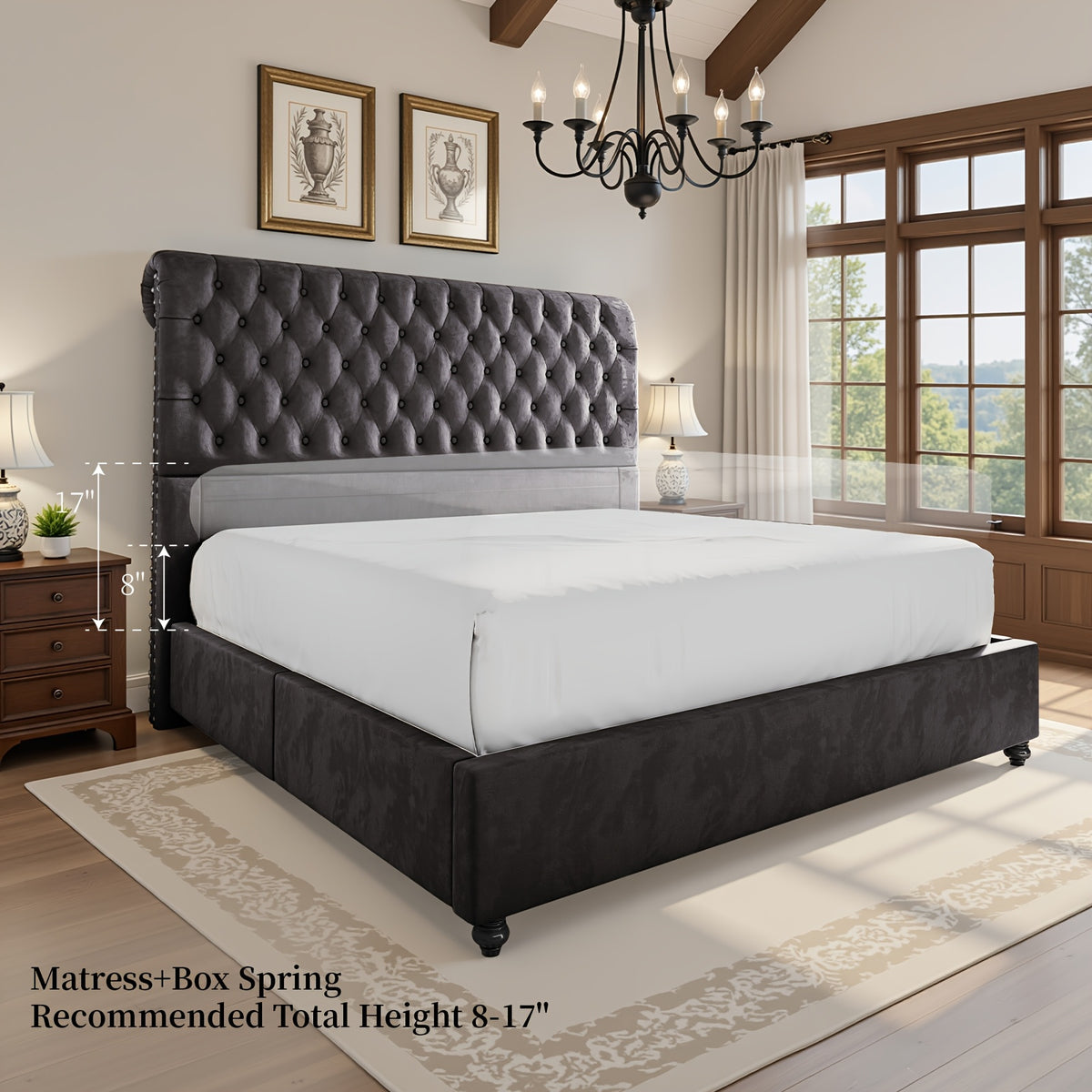 bed frame king queen size velvet tall headboard king - Temu