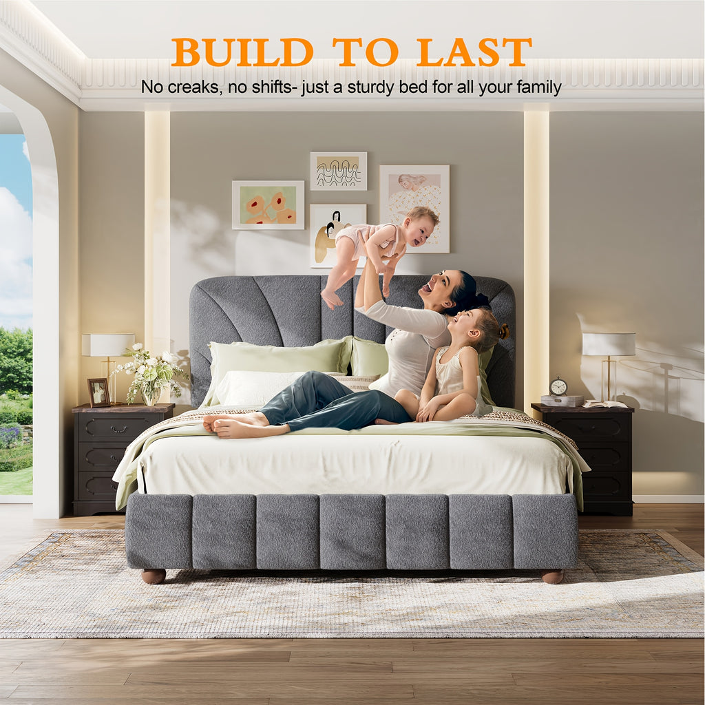 queen size boucle bed frame grey upholstered adjustable - Temu